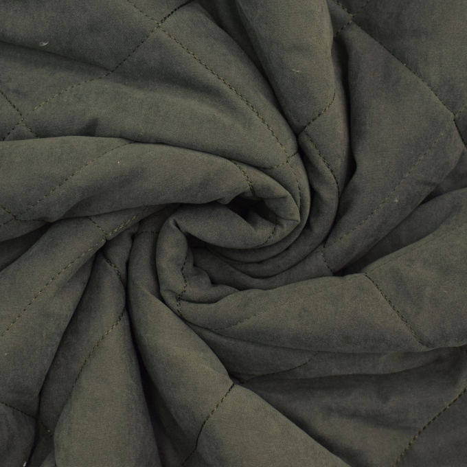 Tissu matelassé envers fausse fourrure, vert olive