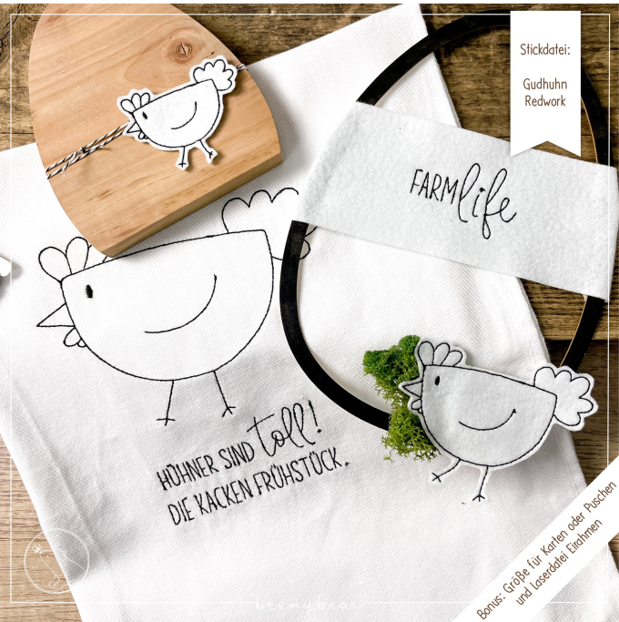 Fichier modèle broderie Poule et messages Beemybear