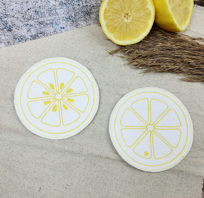 Fichier modèle broderie Sous-verre rondelles de citron sur feutrine Beemybear