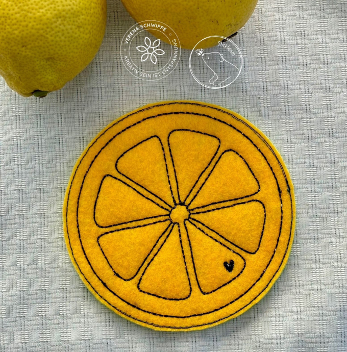 Fichier modèle broderie Sous-verre rondelles de citron sur feutrine Beemybear