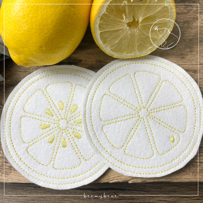 Fichier modèle broderie Sous-verre rondelles de citron sur feutrine Beemybear