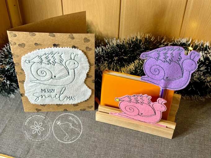 Stickdatei beemybear Merry Snailmas, German