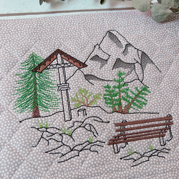 Borduurbestand Fadenstark Berge mit Kreuz, Duits