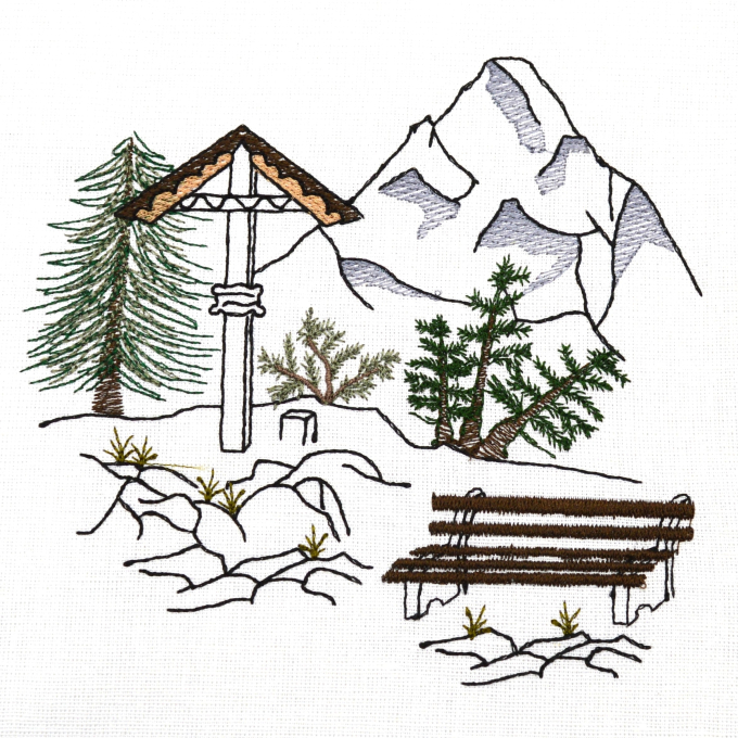 Borduurbestand Fadenstark Berge mit Kreuz, Duits