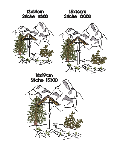 Borduurbestand Fadenstark Berge mit Kreuz, Duits