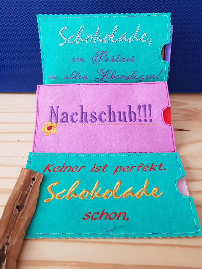 Borduurbestand Fadenstark Schokoladenhülle Sprüche, duits