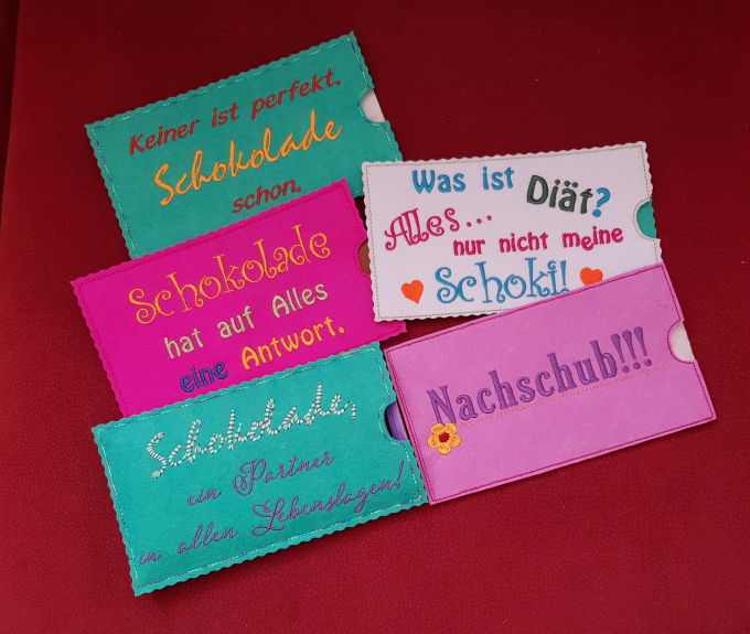 Borduurbestand Fadenstark Schokoladenhülle Sprüche, duits