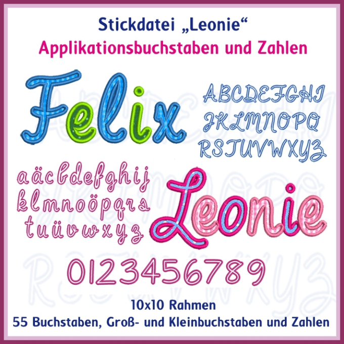 Stickdatei Rock Queen ABC Leonie Applikationsbuchstaben und Zahlen