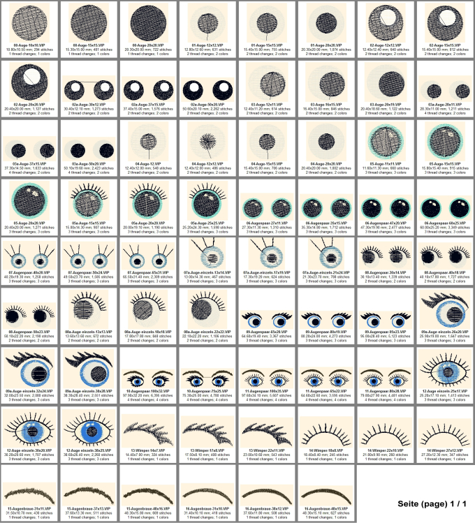Stickdatei Rock Queen Augen Set 1
