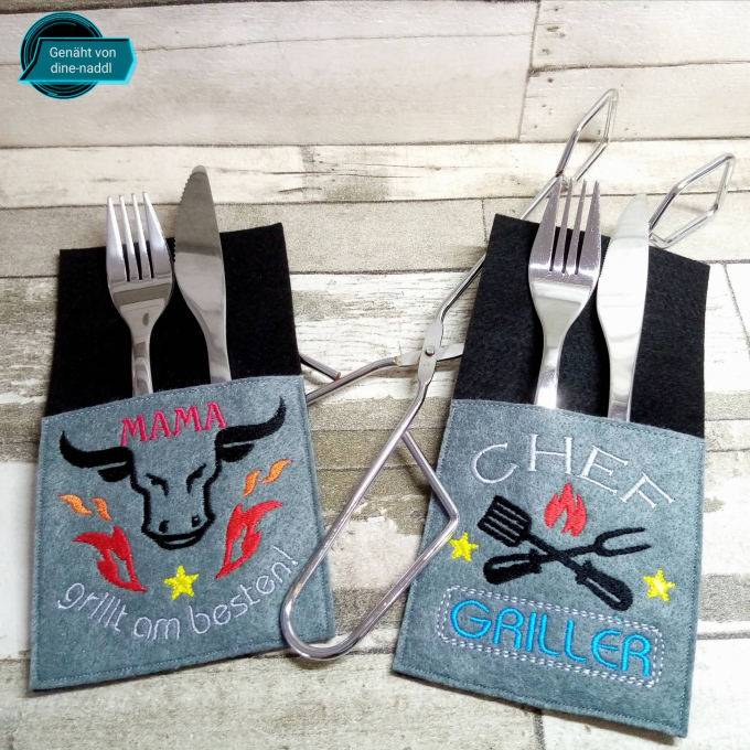 Stickdatei Rock Queen Griller Bestecktaschen ITH Griller