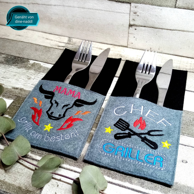 Stickdatei Rock Queen Griller Bestecktaschen ITH Griller