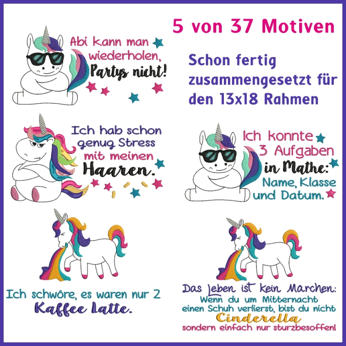 Stickdatei Rock Queen Crazy Unicorn