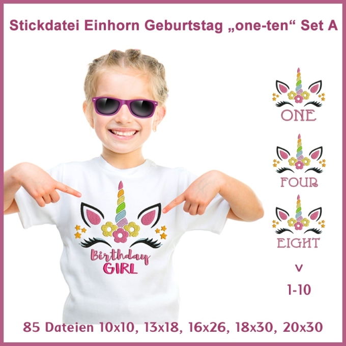 Stickdatei Rock Queen Einhorn Geburtstagsset A