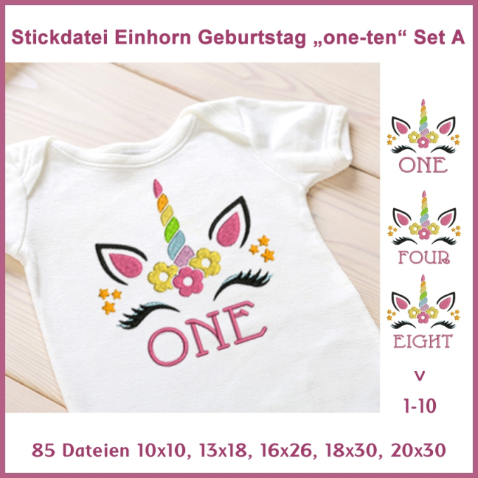Stickdatei Rock Queen Einhorn Geburtstagsset A