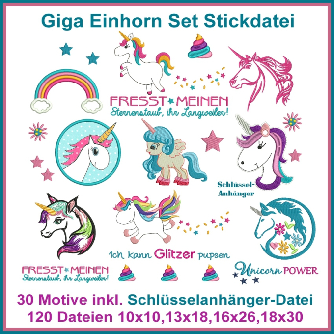 Stickdatei Rock Queen Giga-Einhorn-Set
