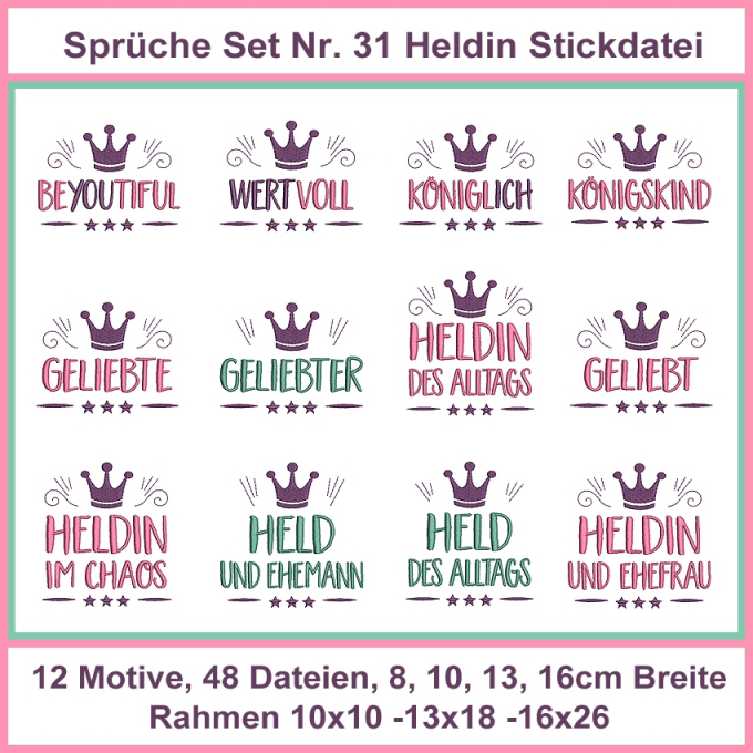 Stickdatei Rock Queen Heldin Sprüche Set 31