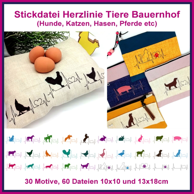 Stickdatei Rock Queen Herzlinien Tiere
