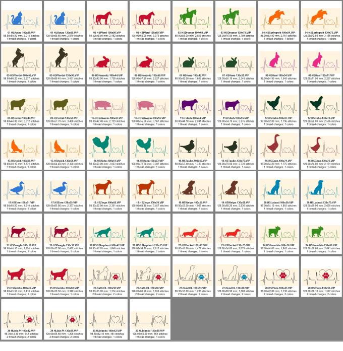 Stickdatei Rock Queen Herzlinien Tiere