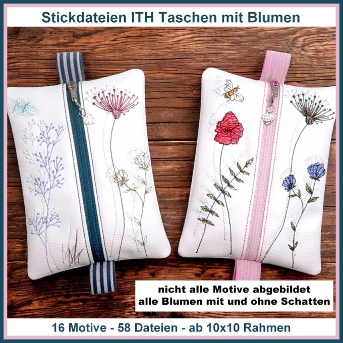 Stickdatei Rock Queen ITH Taschen mit Blumen, german