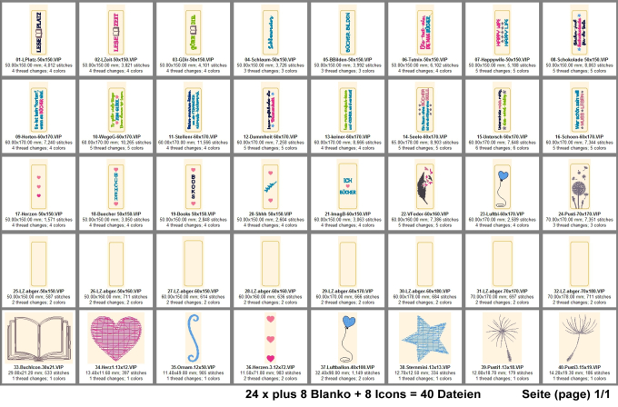 Stickdatei Rock Queen Lesezeichen Set 1