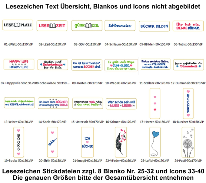 Stickdatei Rock Queen Lesezeichen Set 1