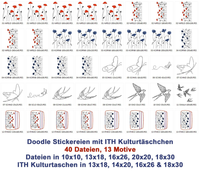 Stickdatei Rock Queen Mohn- und Kornblumen
