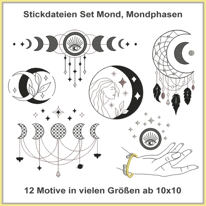 Stickdatei Rock Queen Mondphasen