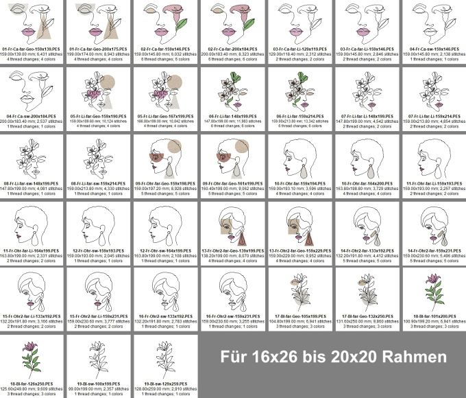 Stickdatei Rock Queen Monoline Faces Set big, german