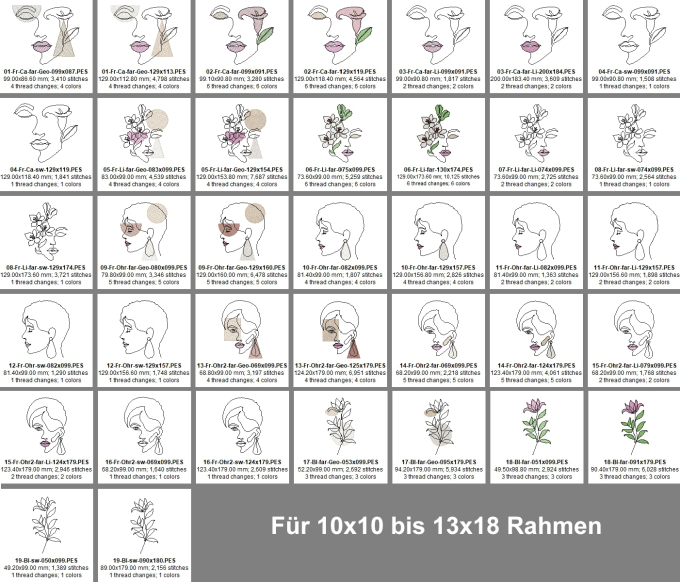 Stickdatei Rock Queen Monoline Faces Set small, german