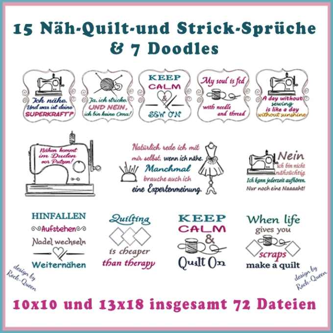 Stickdatei Rock Queen Näh-, Quilt- und Strick-Sprüche