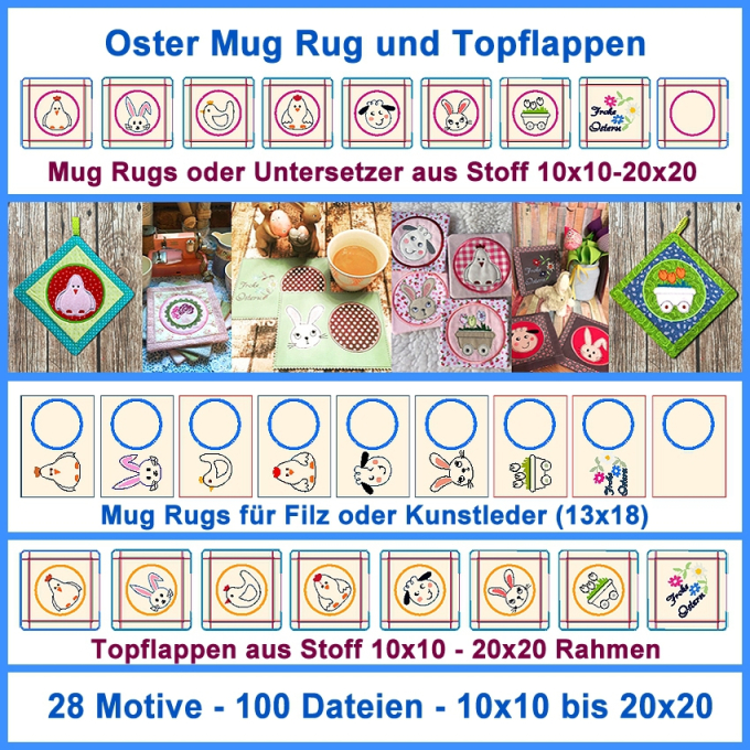 Stickdatei Rock Queen Oster Mug Rug und Topflappen