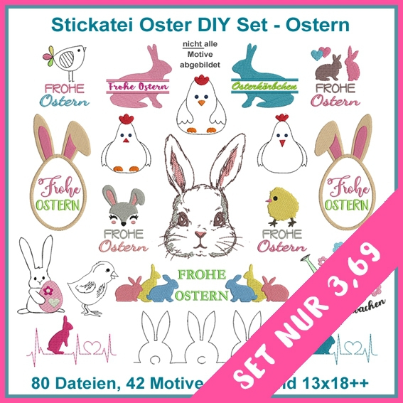 Stickdatei Rock Queen Oster-Set Frohe Ostern