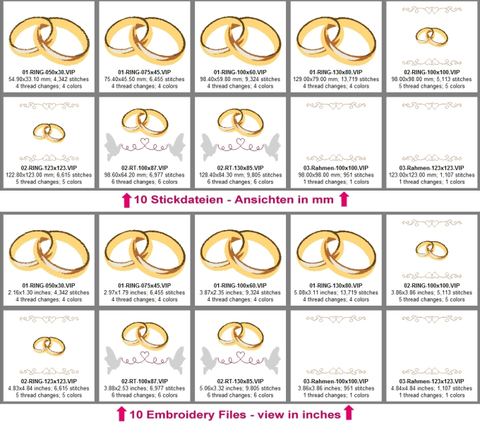 Stickdatei Rock Queen Ringe Hochzeit