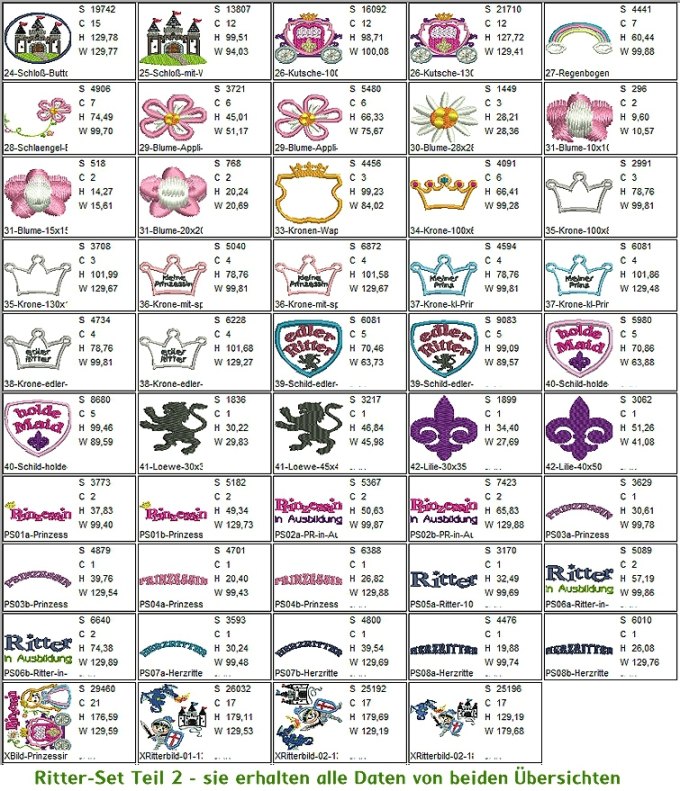 Stickdatei Rock Queen Ritter - Prinzessinnen