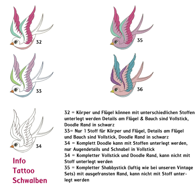 Stickdatei Rock Queen Schwalben