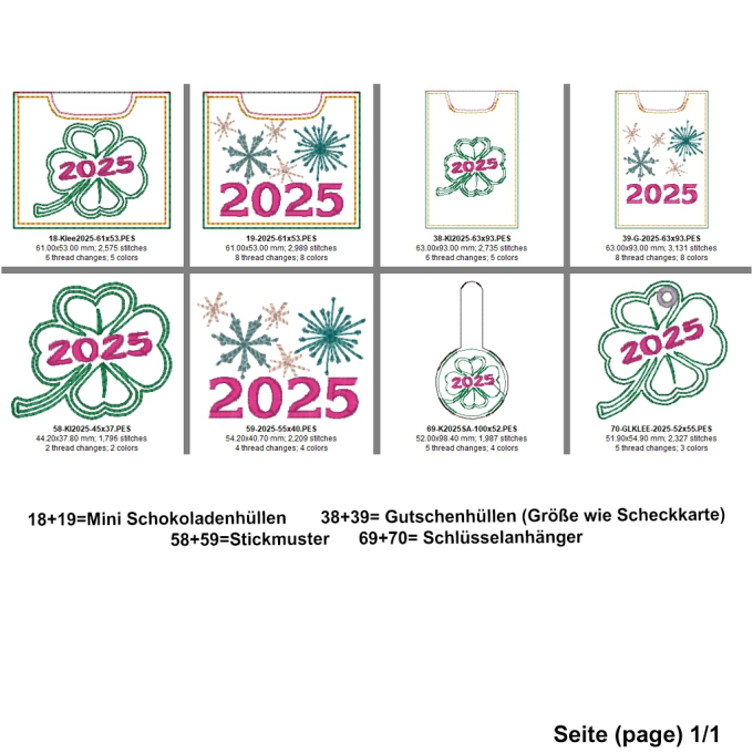 Borduurbestand Rock Queen Silvester / Neujahrs Geschenkhüllen 2025, Duits
