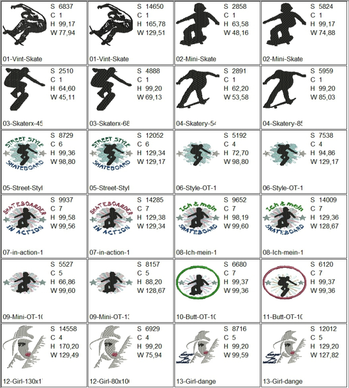 Stickdatei Rock Queen Skateboard