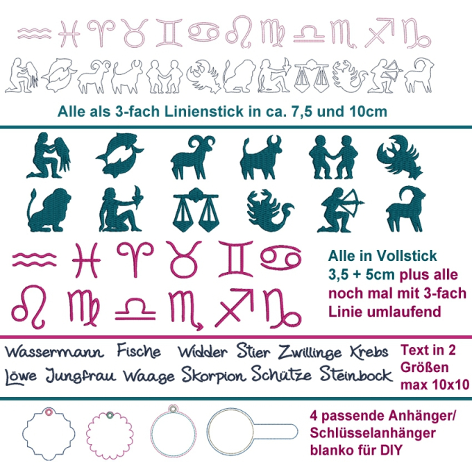 Stickdatei Rock Queen Sternzeichen Zodiak