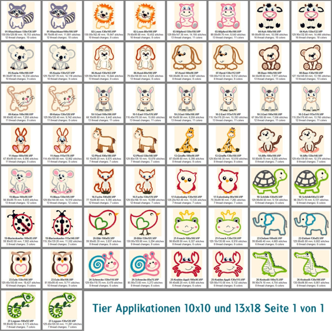 Stickdatei Rock Queen Tier-Applikations Set