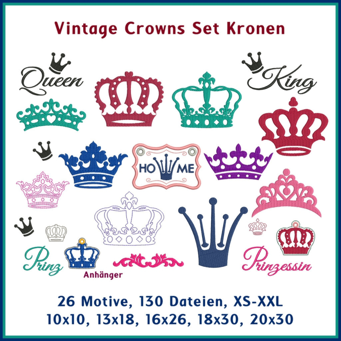 Stickdatei Rock Queen Vintage Crowns