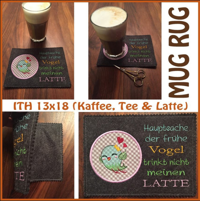 Stickdatei Rock Queen Vogel Mug Rug