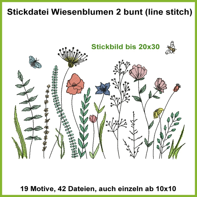 Stickdatei Rock Queen Wiesenblumen 2 bunt, german