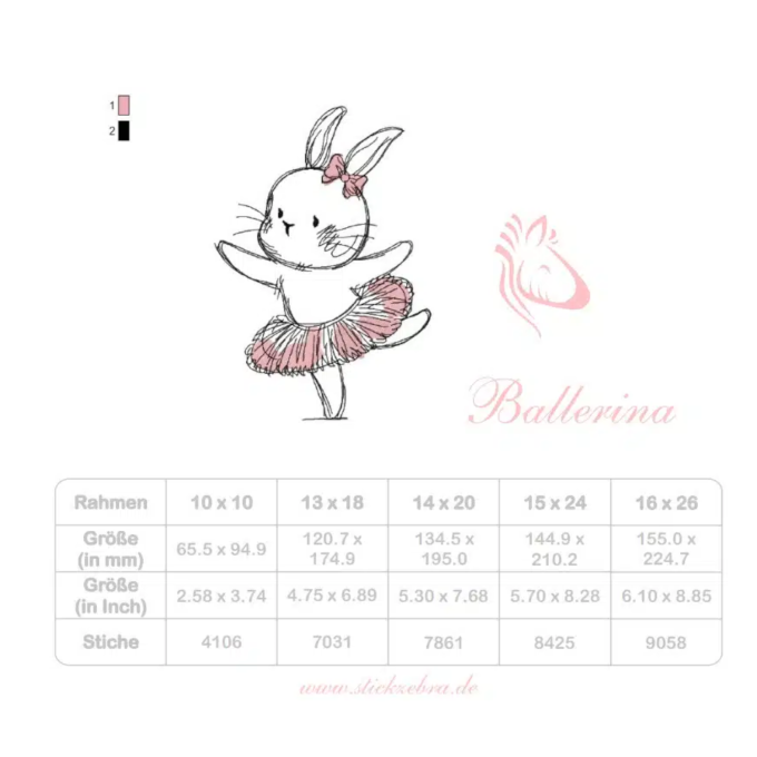 Borduurbestand Stickzebra Ballerina Häschen, Duits