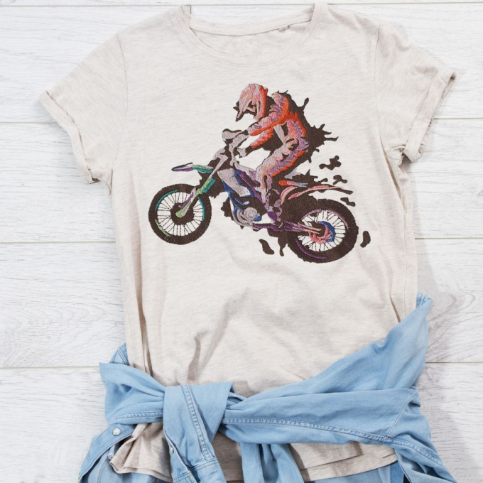 Borduurbestand Stickzebra biker motorcross, Duits