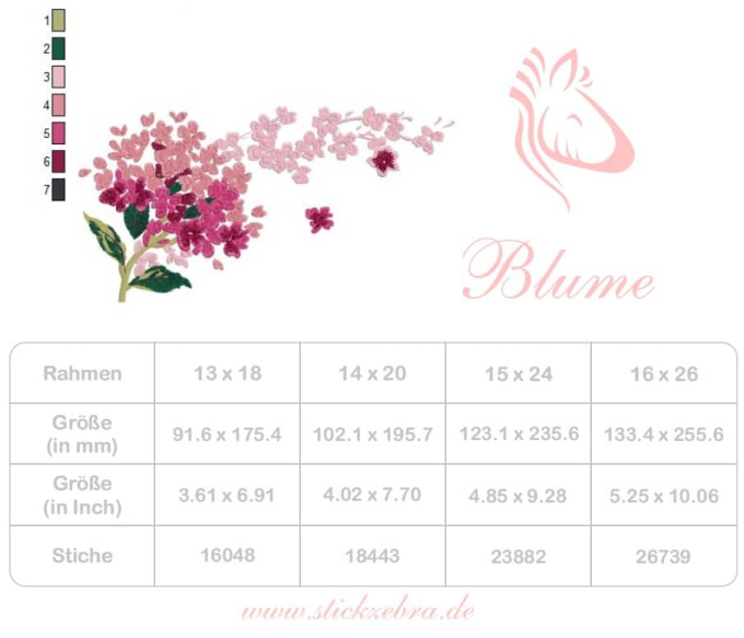Stickdatei Stickzebra Blühende Blume, duits