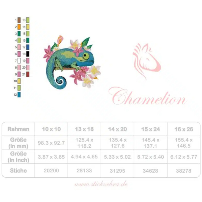 Borduurbestand Stickzebra Chamelion, Duits