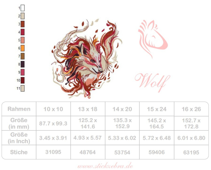 Borduurbestand Stickzebra Feuriger Wolf, Duits