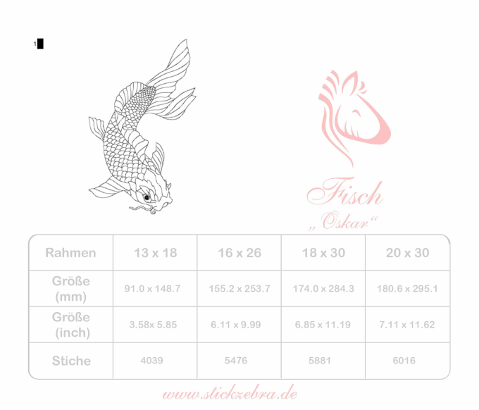 Stickdatei Stickzebra Fisch Oskar, duits