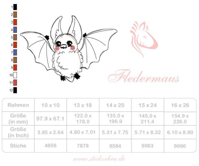 Stickdatei Stickzebra Fledermaus Halloween, german