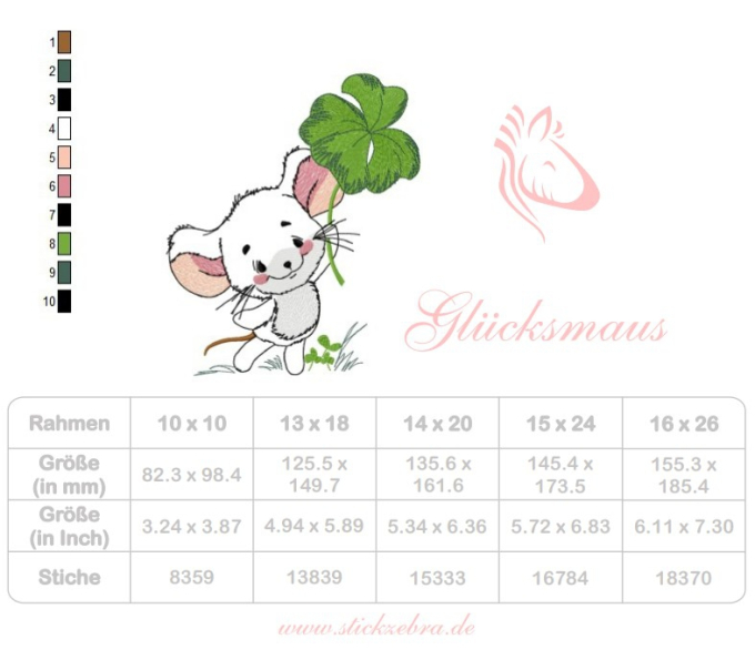 Borduurbestand Stickzebra Glücksmaus, Duits